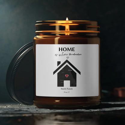 Personalized 'HOME' 9 oz Scented Candle in Amber Jar | Natural Soy Wax