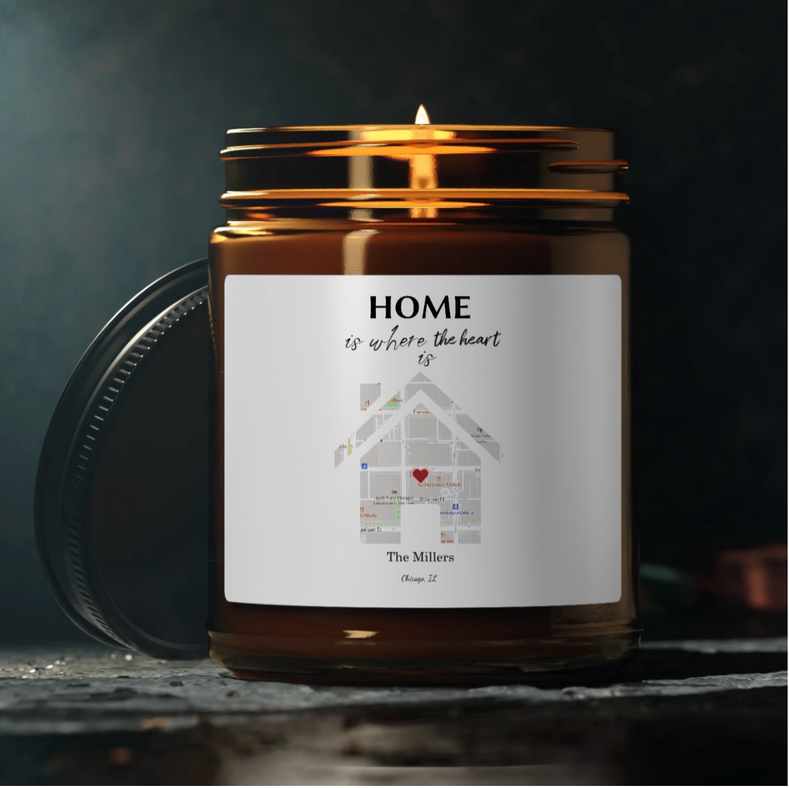 Personalized 'HOME' 9 oz Scented Candle in Amber Jar | Natural Soy Wax