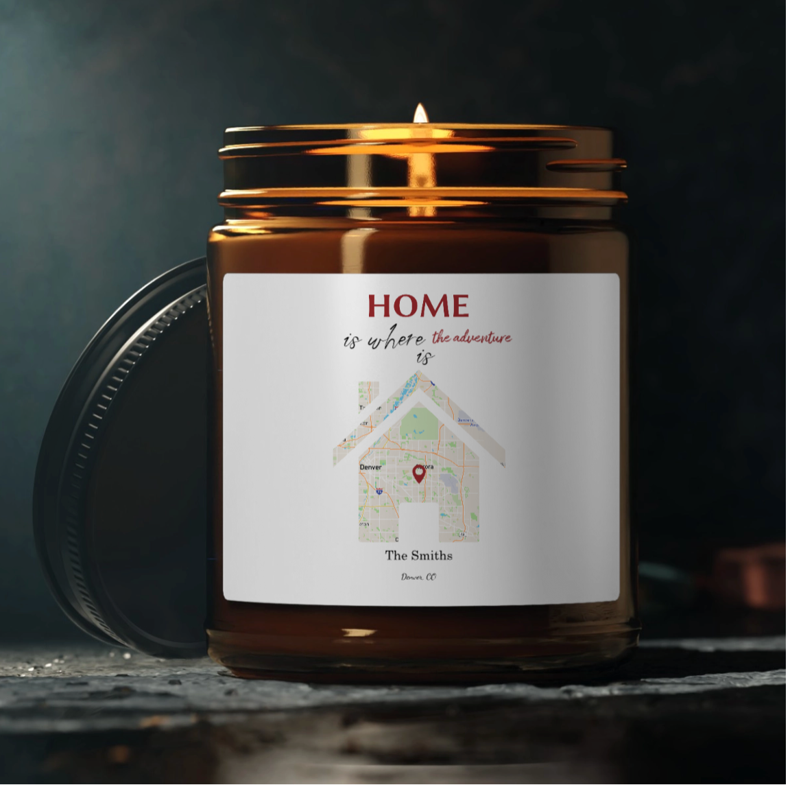 Personalized 'HOME' 9 oz Scented Candle in Amber Jar | Natural Soy Wax