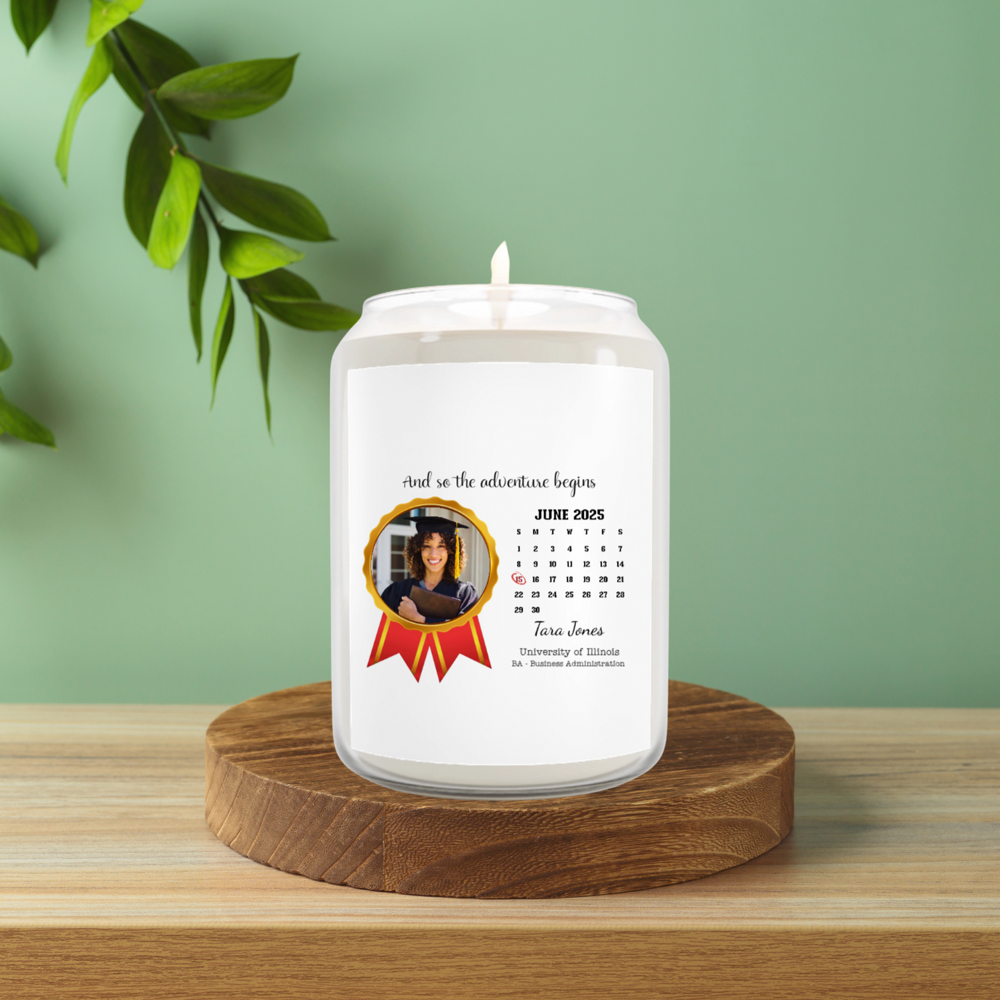 Personalized Graduation Gift Candle – Custom Photo & Message – Natural Soy Wax (13.75 oz)